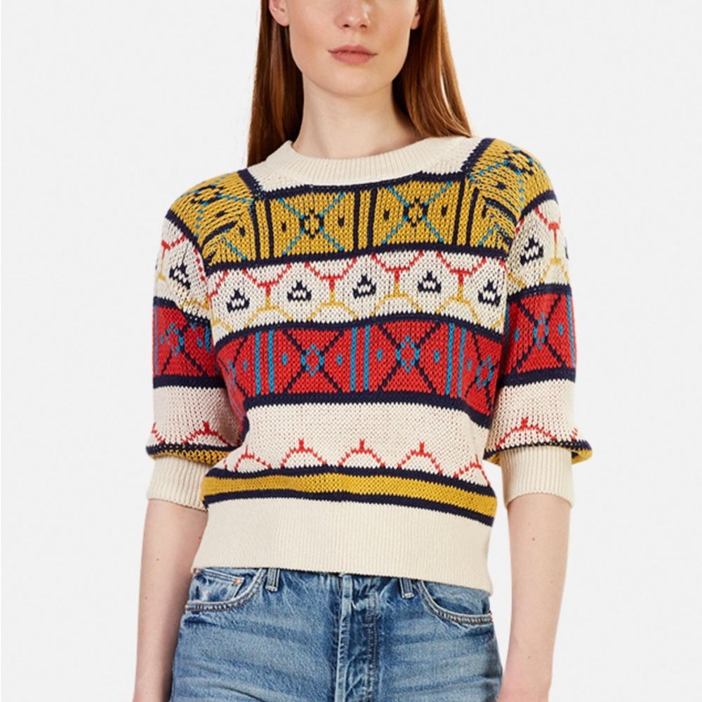 MOTHER Multicolor Geometric Crew Neck Sweater